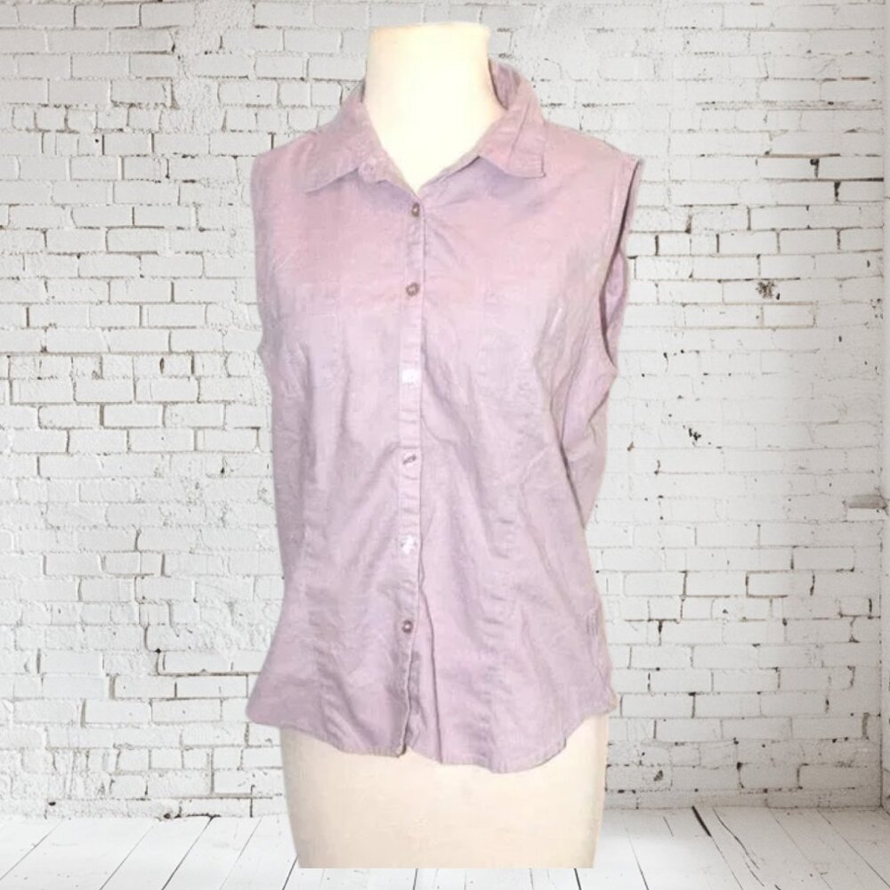 CK Jeans Calvin Klein Sleeveless Button Front Shirt Purple Lavendar